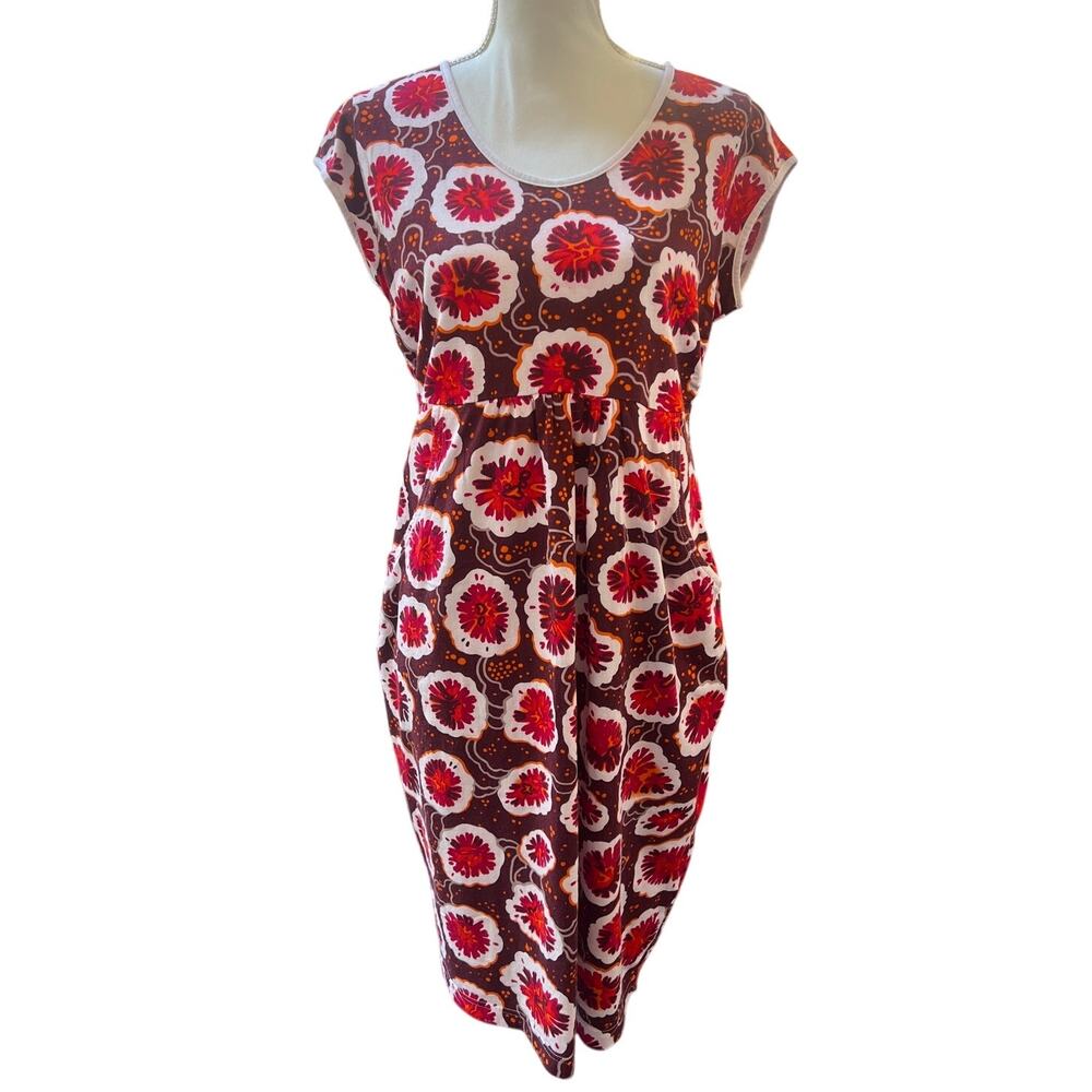 Svaha Size 14 Floral Print Dress Red Brown Boho Vintage Sleeveless Women's Cute